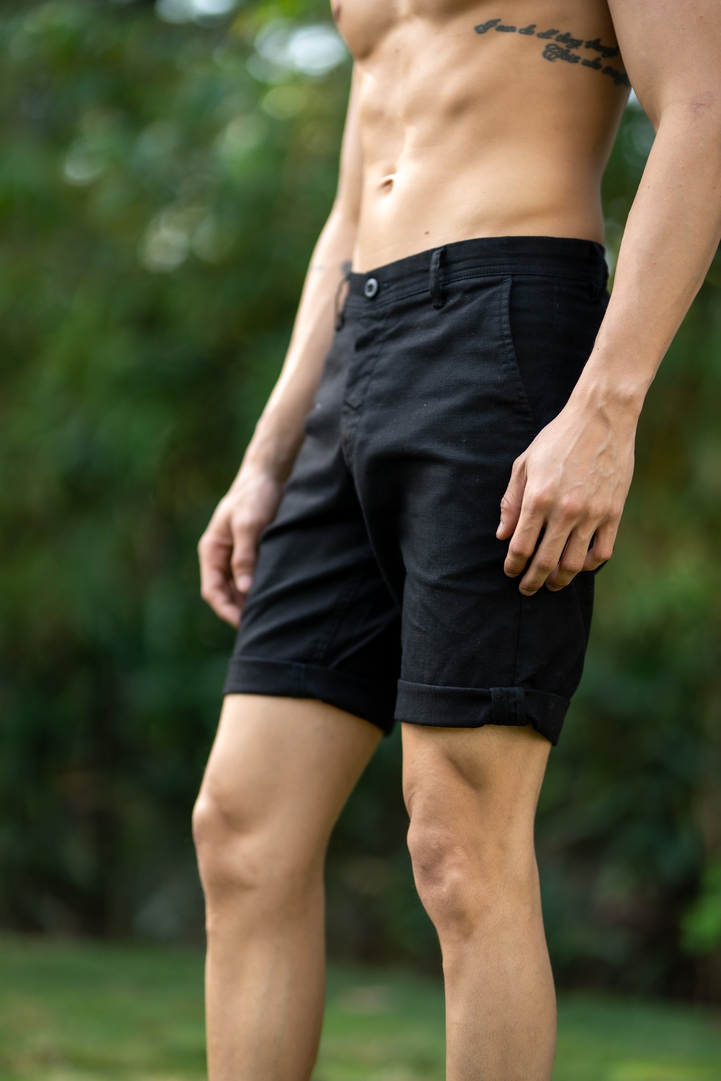 Men's Black Linen Touch Casual Shorts