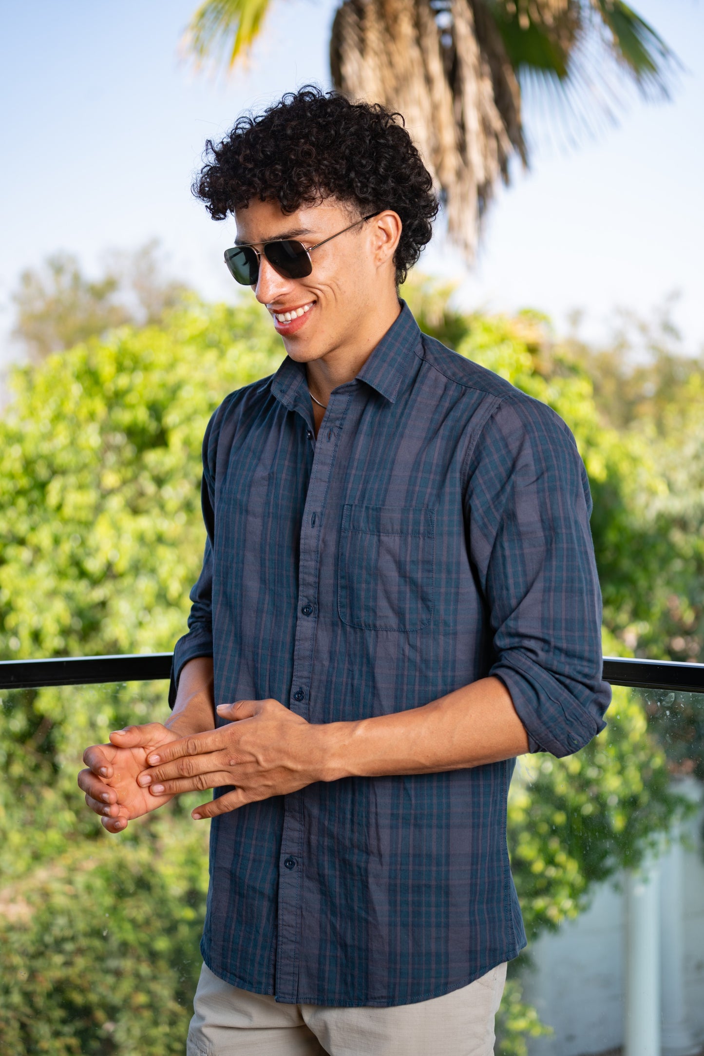 Cotton Checks Shirt (Light Blue)