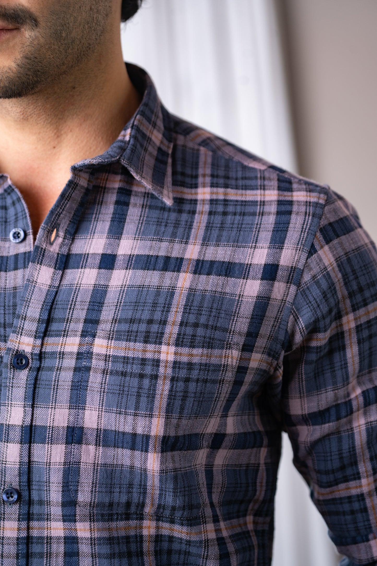 Cotton Checks Shirt (Navy Blue)