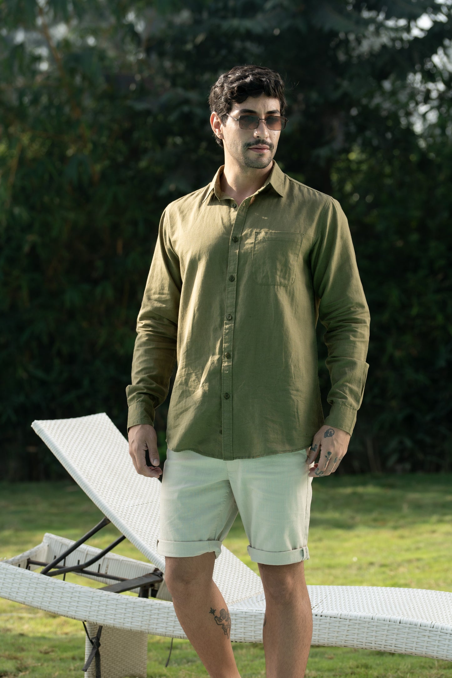 Olive Linen Blend Shirt