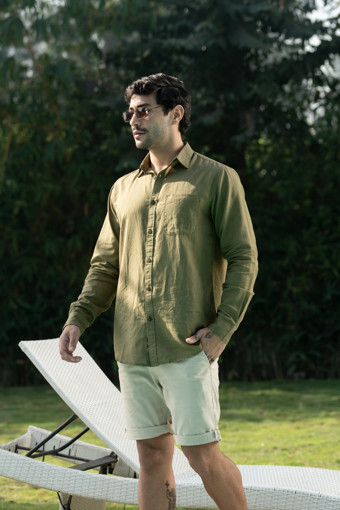 Olive Linen Blend Shirt