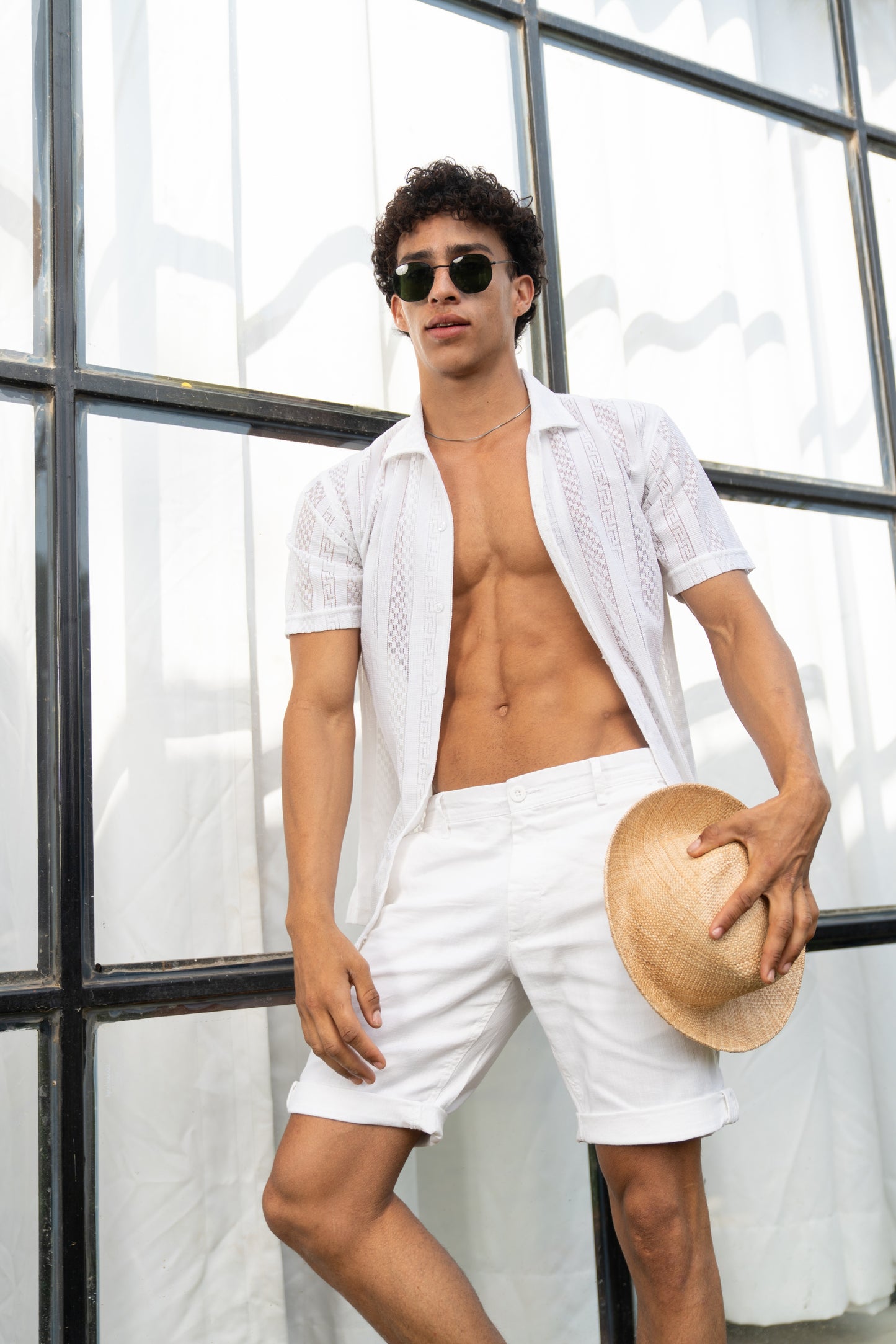Men's White Linen Touch Casual Shorts