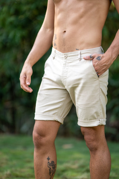Men's Beige Linen Touch Casual Shorts