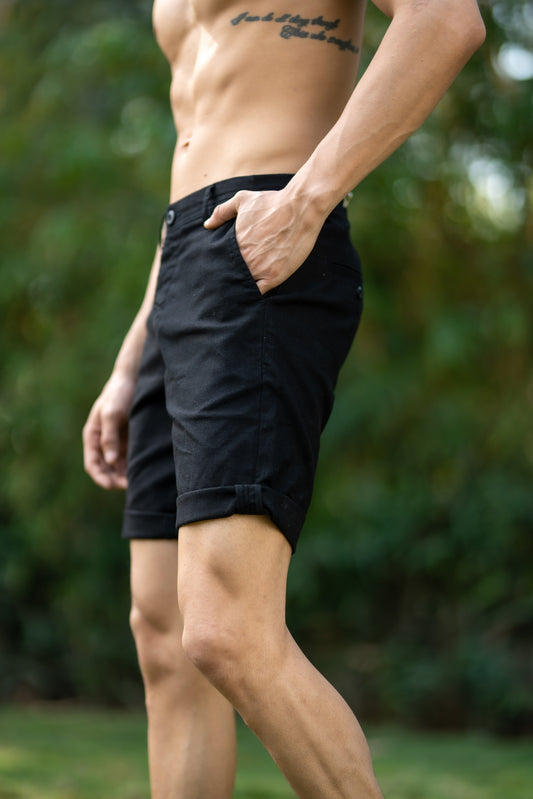 Men's Black Linen Touch Casual Shorts