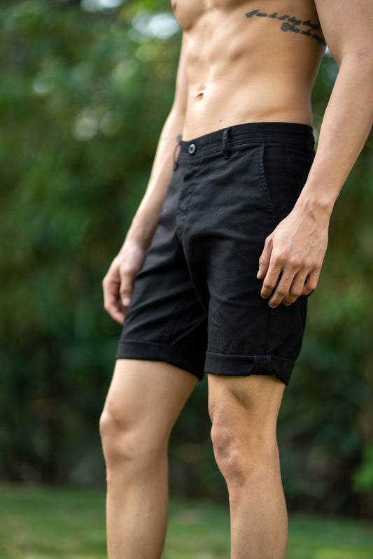 Men's Black Linen Touch Casual Shorts