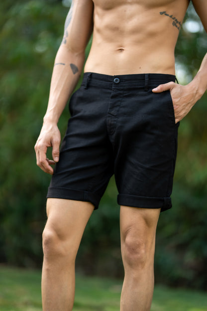 Men's Black Linen Touch Casual Shorts