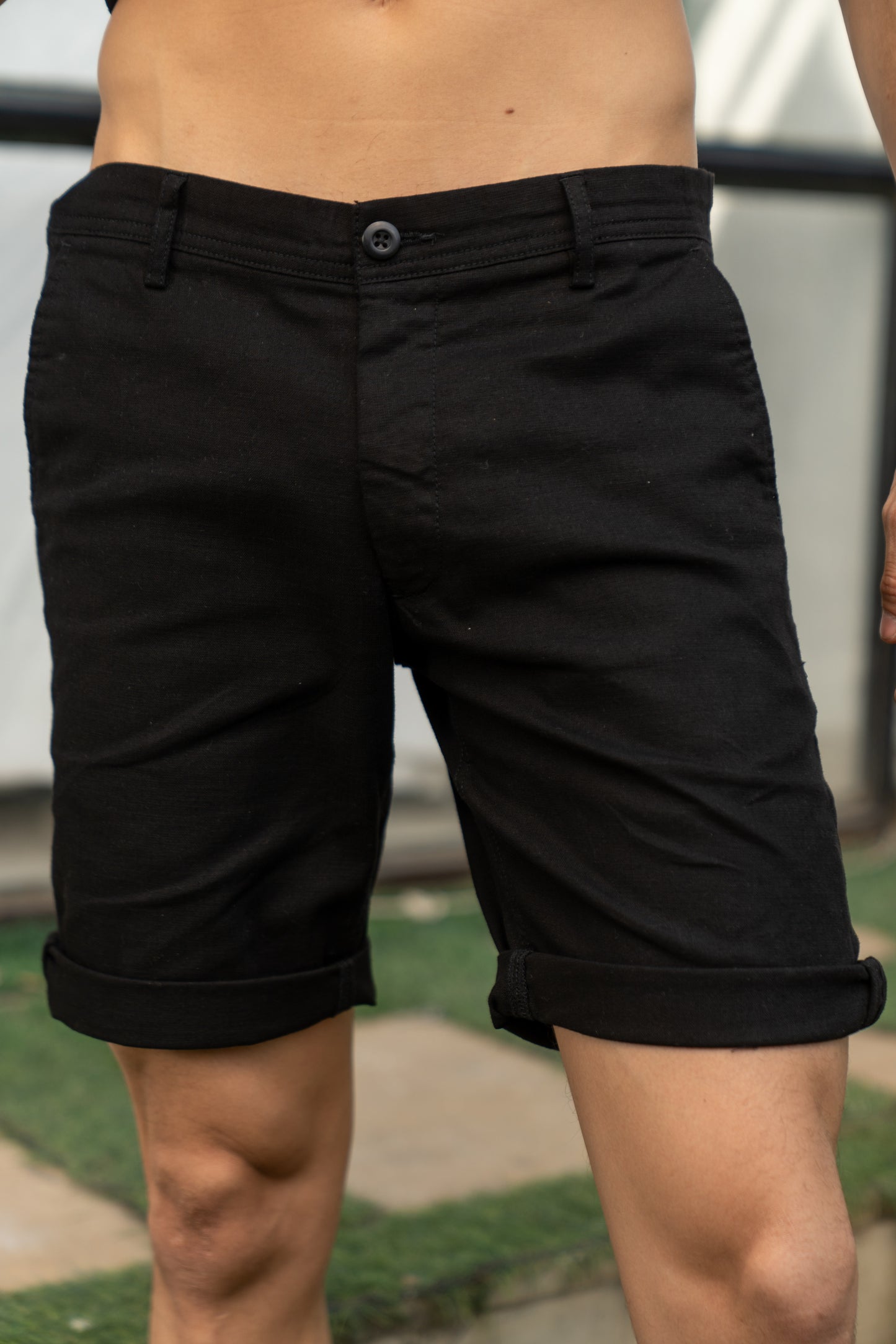 Men's Black Linen Touch Casual Shorts
