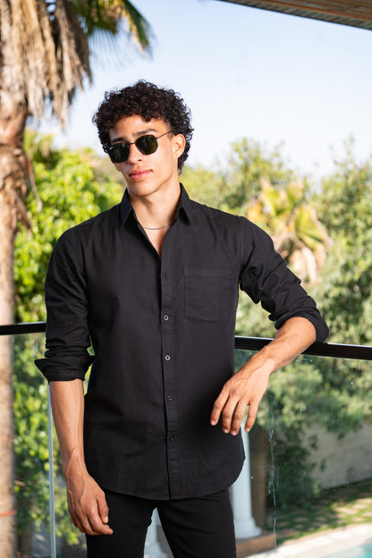 Men’s Linen Touch Black Shirt