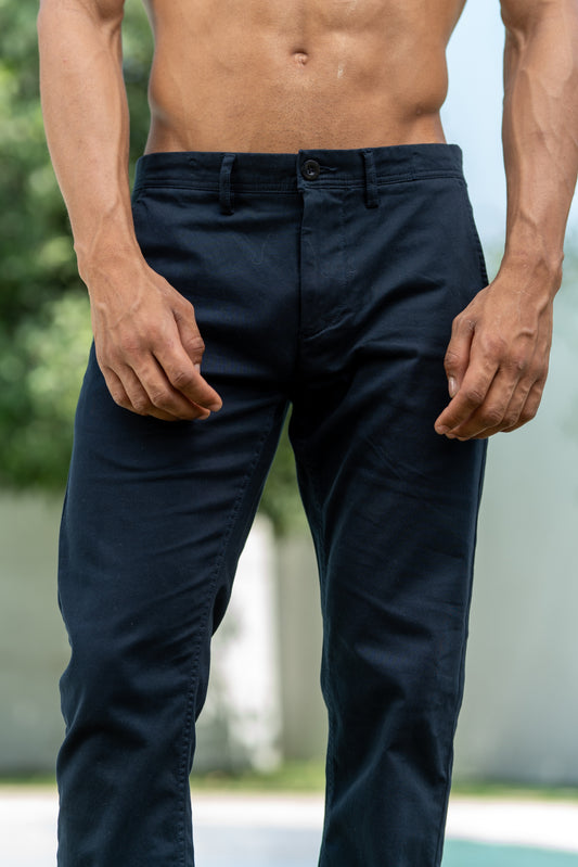 Men Straight Fit Chinos Pants – Navy Blue