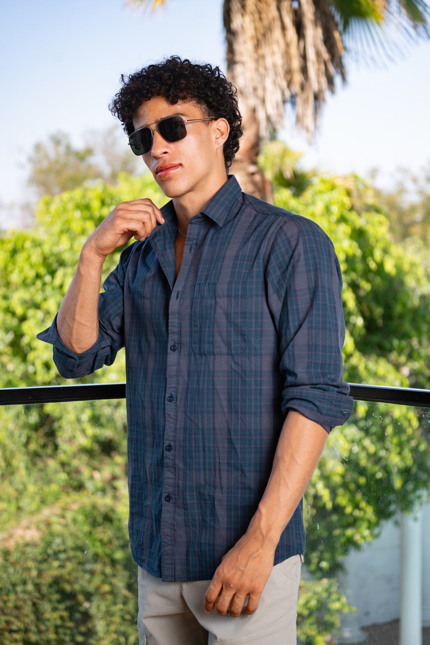Cotton Checks Shirt (Light Blue)