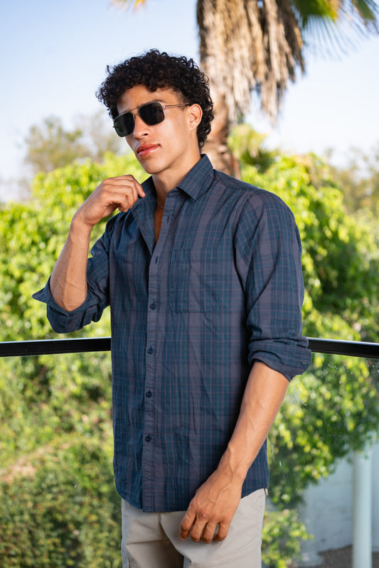 Cotton Checks Shirt (Light Blue)