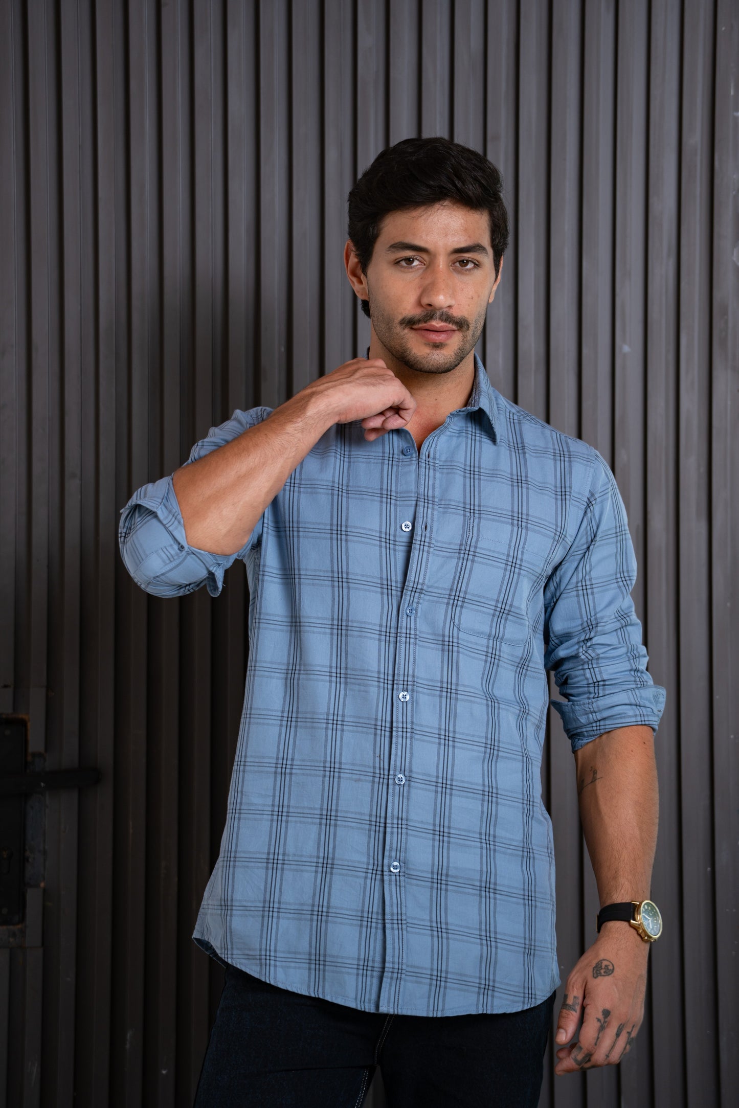 Cotton Checks Shirt (Blue)