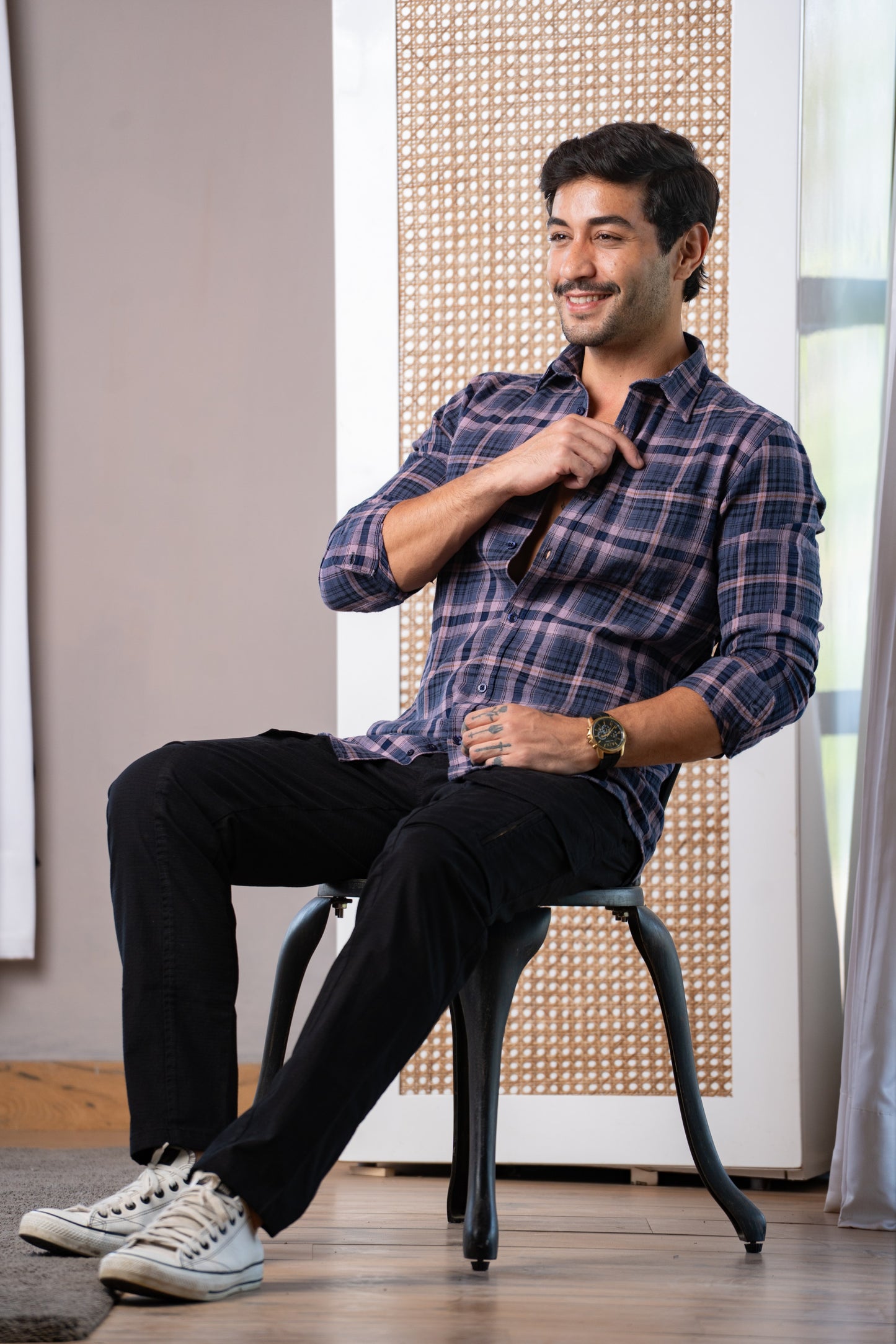 Cotton Checks Shirt (Navy Blue)