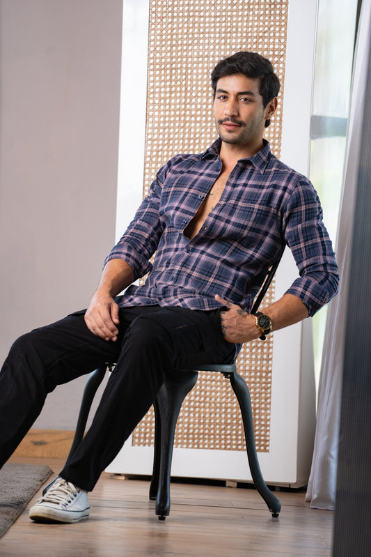 Cotton Checks Shirt (Navy Blue)