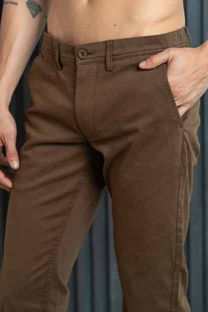 Men Straight Fit Chinos Pants - Brown
