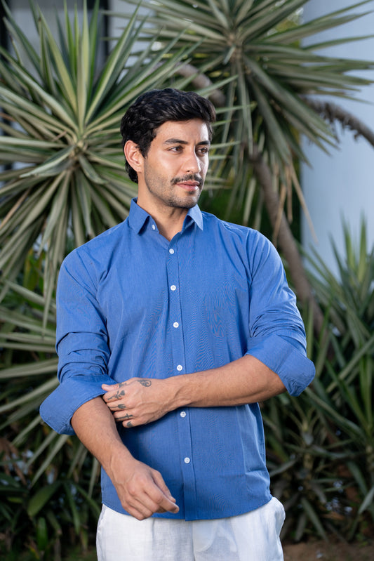 Loom Sunshine Cotton Plain Shirt – Blue