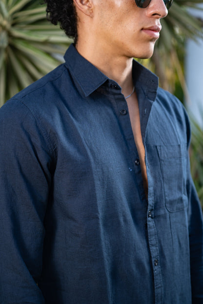 Navy Linen Blend Shirt