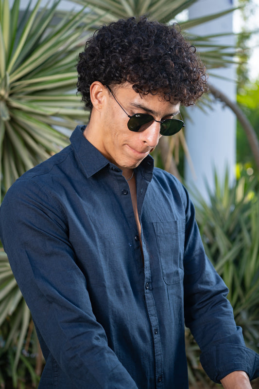 Navy Linen Blend Shirt