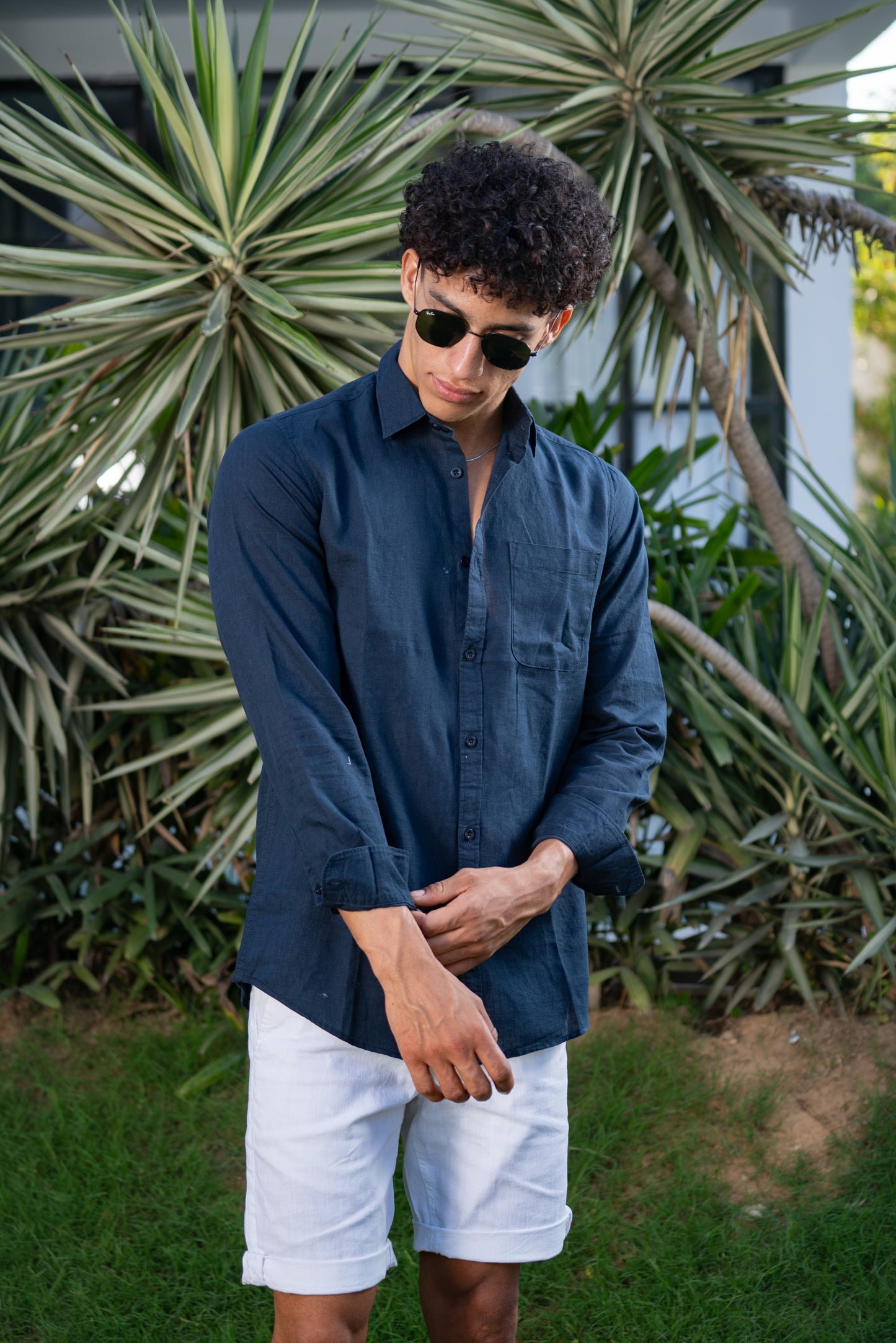 Navy Linen Blend Shirt