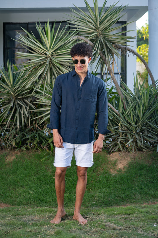 Navy Linen Blend Shirt