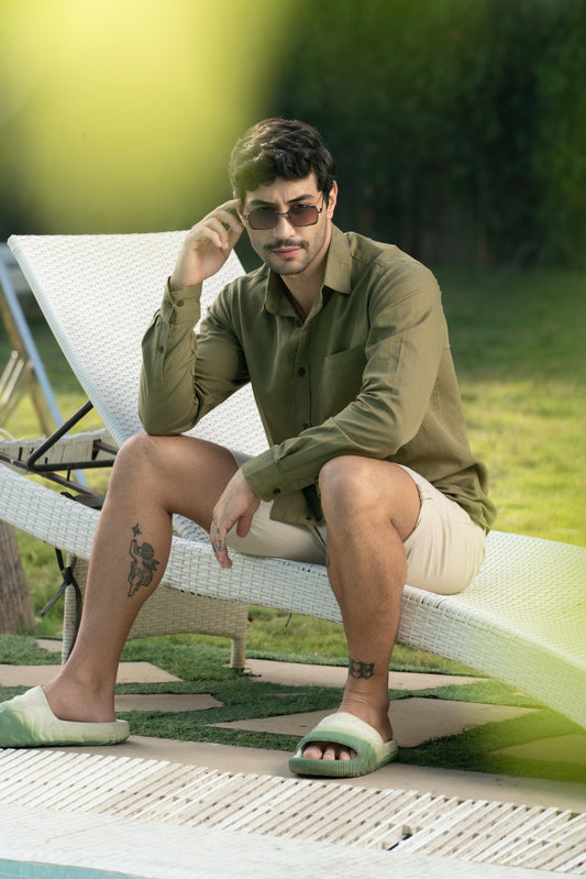 Olive Linen Blend Shirt