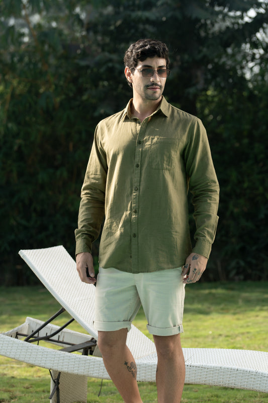 Olive Linen Blend Shirt