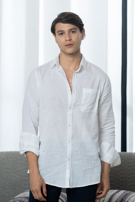 White Linen Blend Shirt