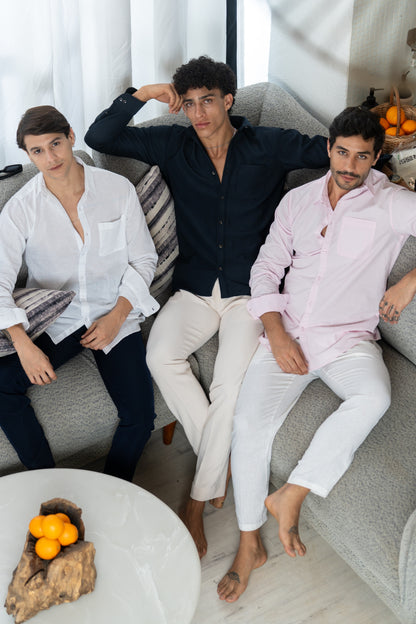 White Linen Blend Shirt