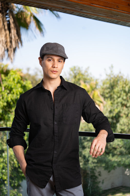 Black Linen Blend Shirt