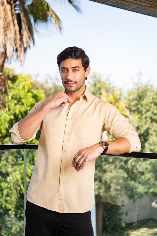 Men’s Linen Touch Beige Shirt