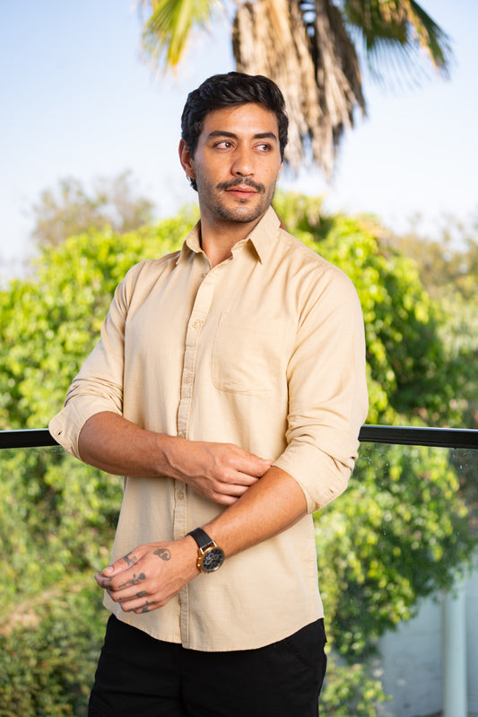Men’s Linen Touch Beige Shirt