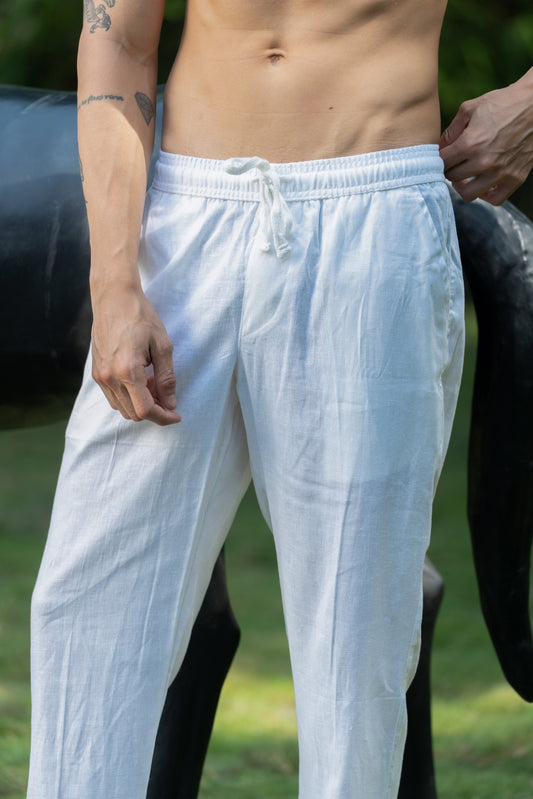 Linen Blend Pyjamas - White