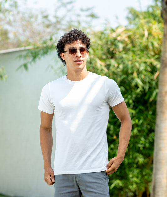 Loom Classic White Round Neck T Shirt (Side Logo)