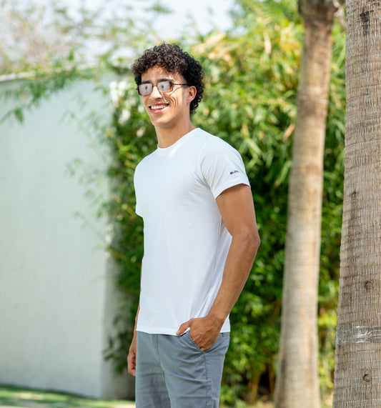 Loom Classic White Round Neck T Shirt (Side Logo)