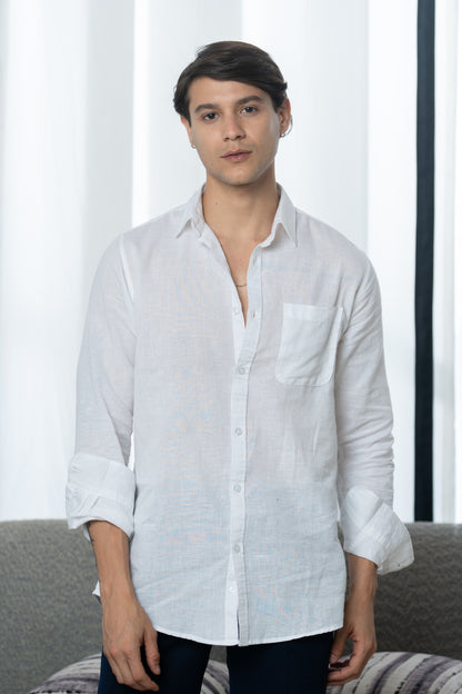 Men’s Linen Touch White Shirt