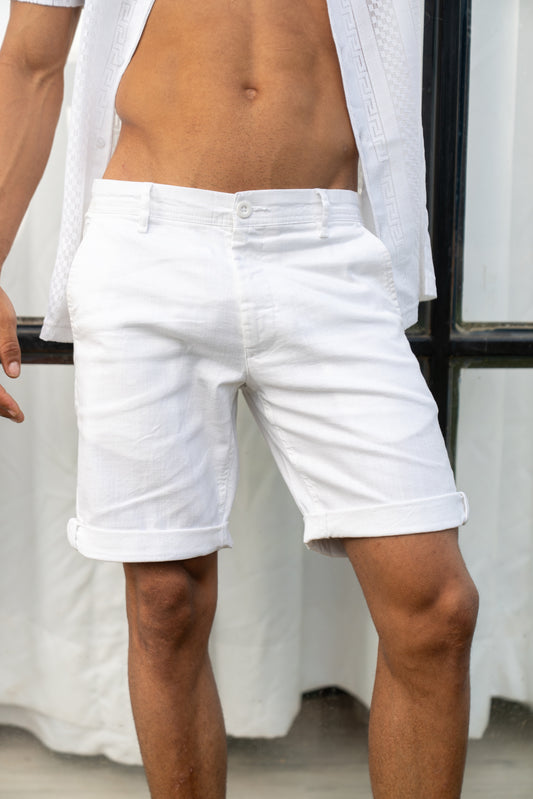 Men's White  Linen Touch Casual Shorts