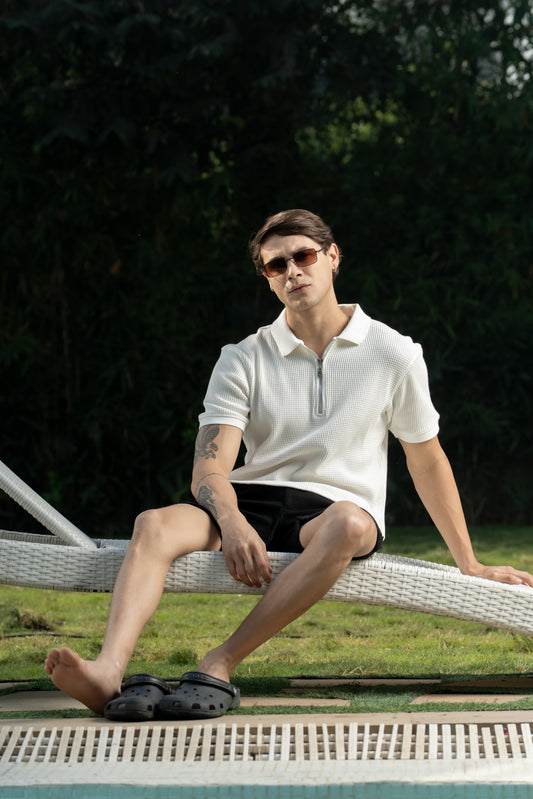 Premium White Polo Zipper T Shirt