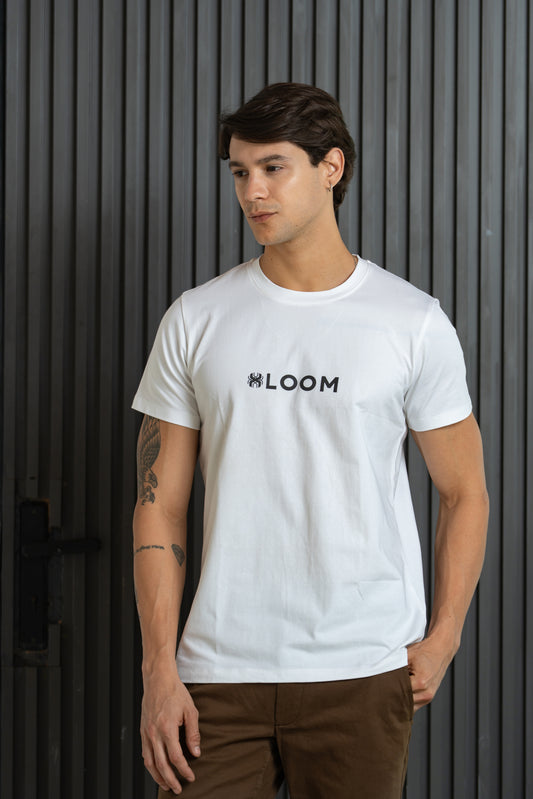 Loom Classic White Round Neck T Shirt (Front Logo)