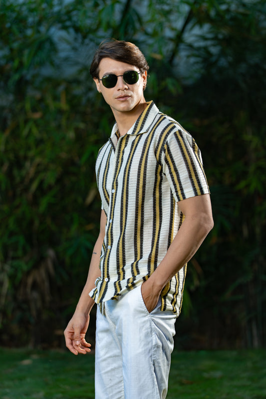 Radiant Vibe Half Stripe Shirt (Yellow)